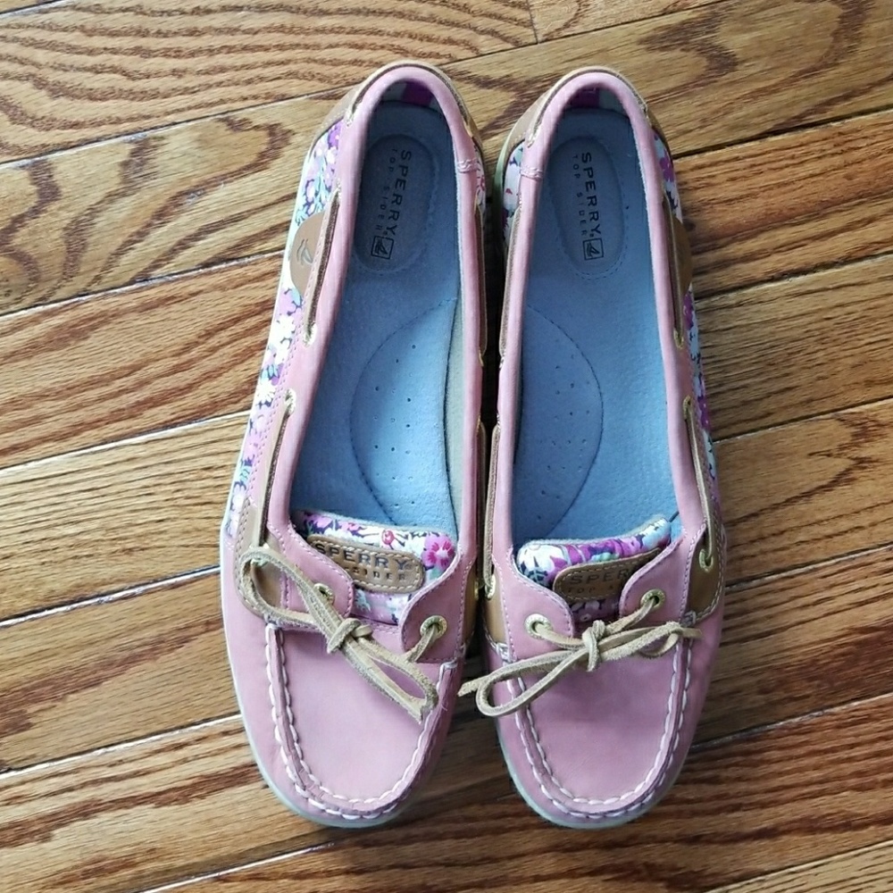 Sperry top sider pink floral slip on boat shoes